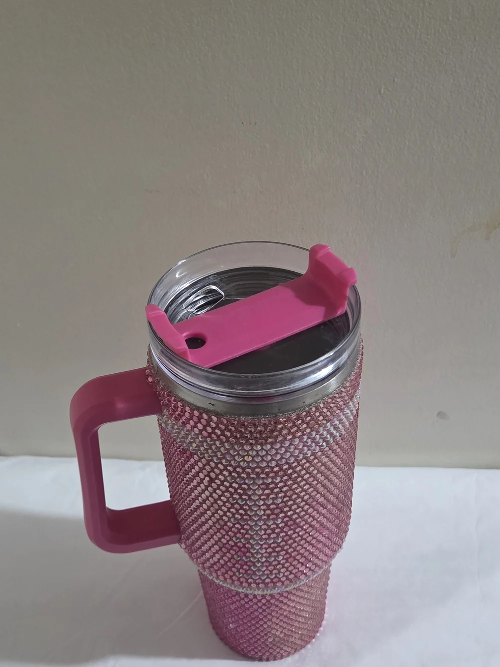 Pink Rhinestone Football Travel Tumbler with Handle
